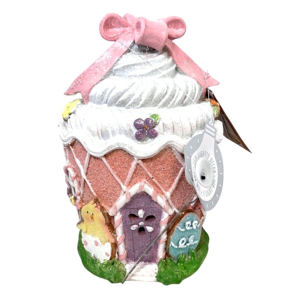 Cupcake Pastel Gingerbread House LED Glitter Pink Bow Coquette Cottagecore Decor